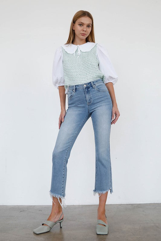 High Rise Crop Boot Cut Light Wash Denim Jeans