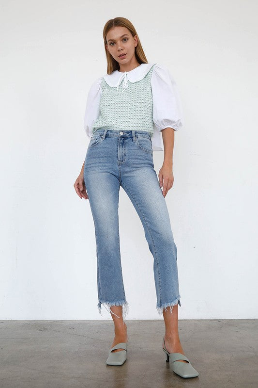 High Rise Crop Boot Cut Light Wash Denim Jeans