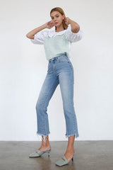 High Rise Crop Boot Cut Light Wash Denim Jeans