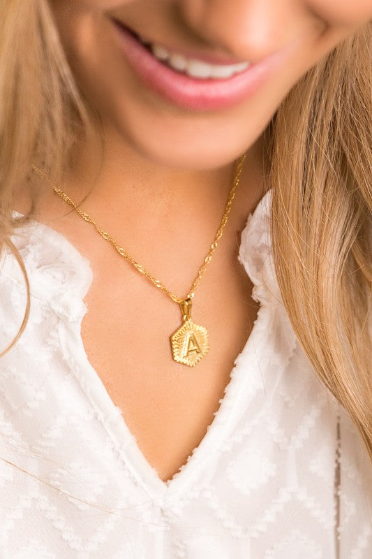 Kira Medallion Pendant Initial Gold Necklace