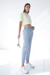 Button Up High Rise Premium Boyfriend Jeans