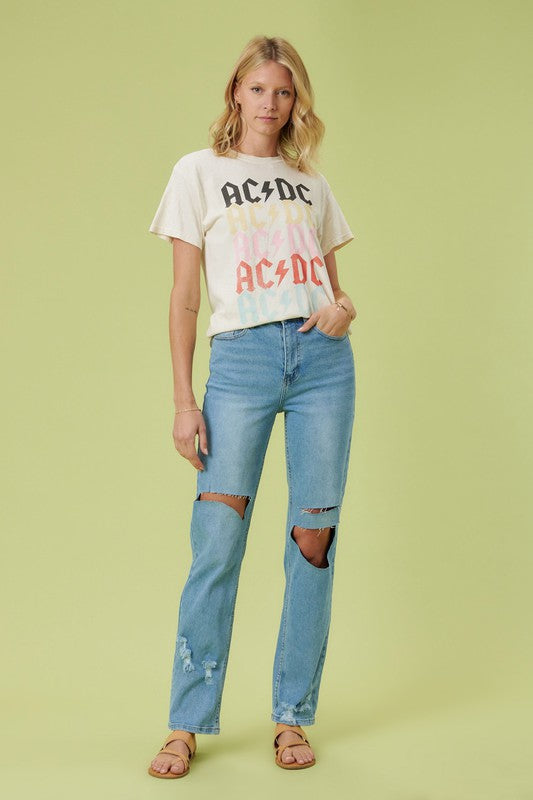 High Rise Regular Fit Distressed Wide Leg Jeans