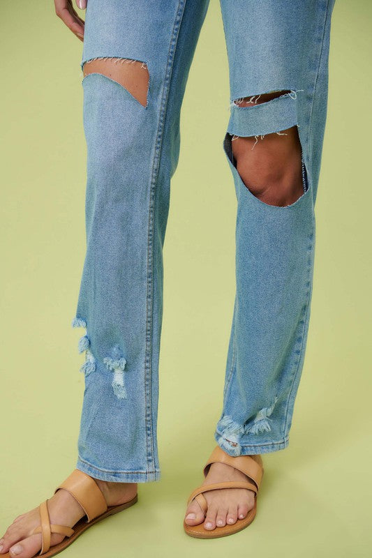 High Rise Regular Fit Distressed Wide Leg Jeans