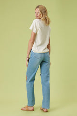 High Rise Regular Fit Distressed Wide Leg Jeans