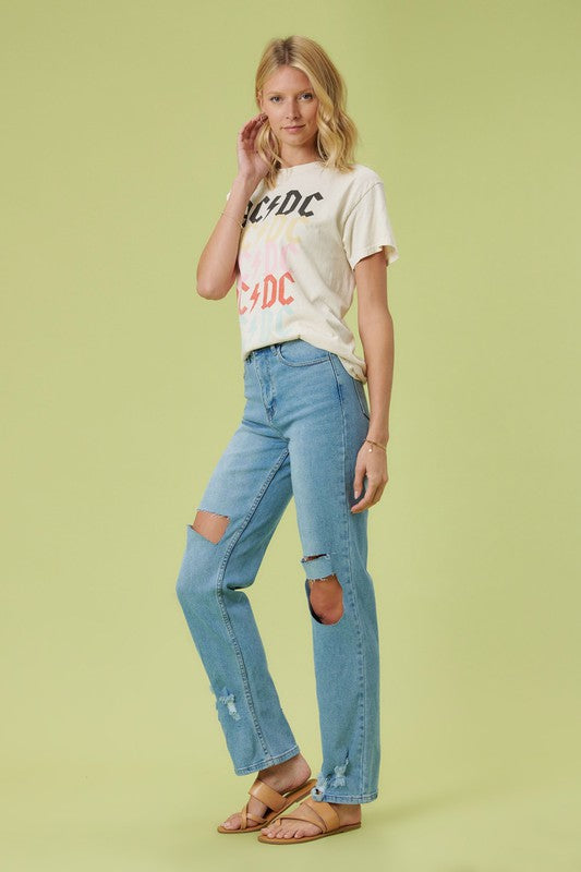 High Rise Regular Fit Distressed Wide Leg Jeans