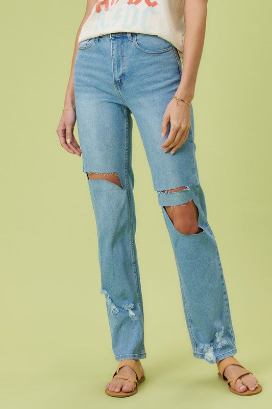 High Rise Regular Fit Distressed Wide Leg Jeans