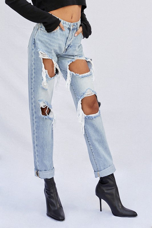 Ripped Baggy Light Wash Denim Jeans