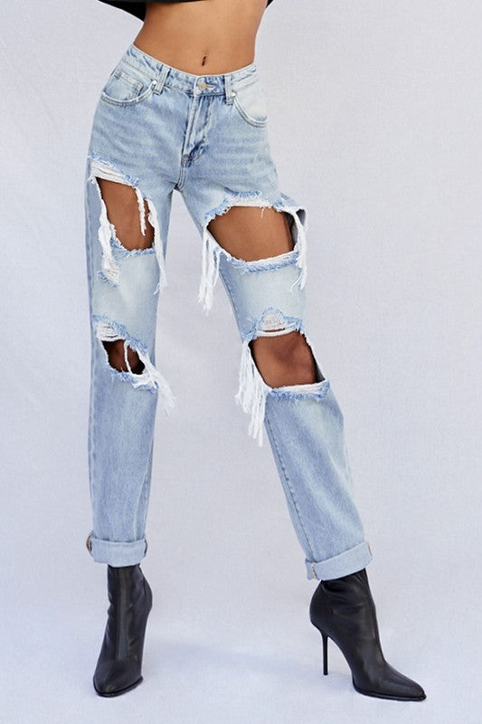 Ripped Baggy Light Wash Denim Jeans