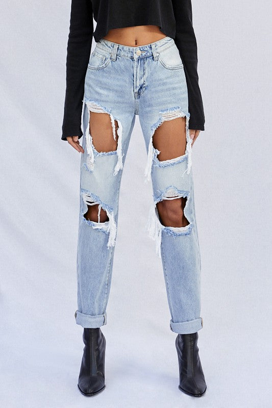 Ripped Baggy Light Wash Denim Jeans