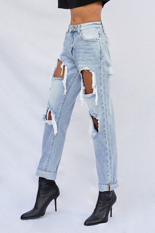 Ripped Baggy Light Wash Denim Jeans