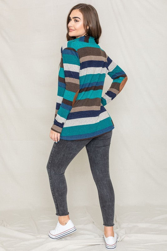 Stripe Elbow Patch Cardigan king-general-store-5710.myshopify.com