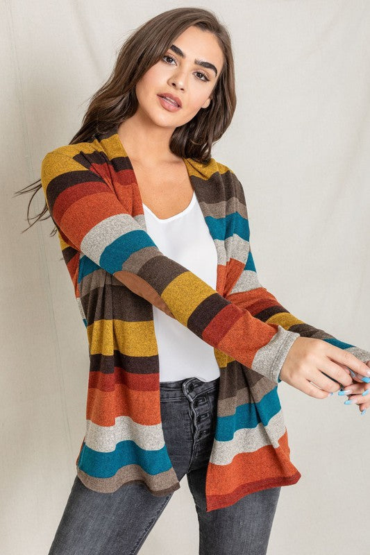 Striped Elbow Patch Cardigan king-general-store-5710.myshopify.com