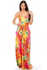 Multi Print Floral Sexy Maxi Dress with Pockets