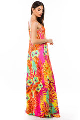 Multi Print Floral Sexy Maxi Dress with Pockets