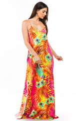 Multi Print Floral Sexy Maxi Dress with Pockets