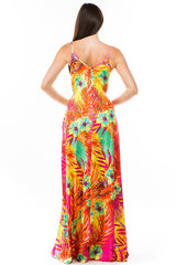 Multi Print Floral Sexy Maxi Dress with Pockets