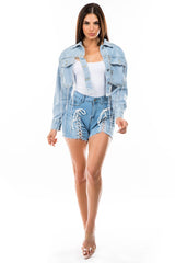 Light Blue Multi Chain Denim Jacket king-general-store-5710.myshopify.com