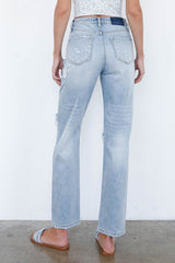 Mid-Rise Heavy Distress Light Washed Denim Jeans