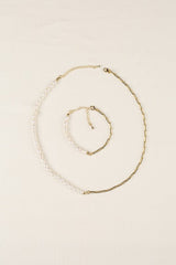 Natural Pearl Chain Bracelet and Necklace Set - Gold king-general-store-5710.myshopify.com