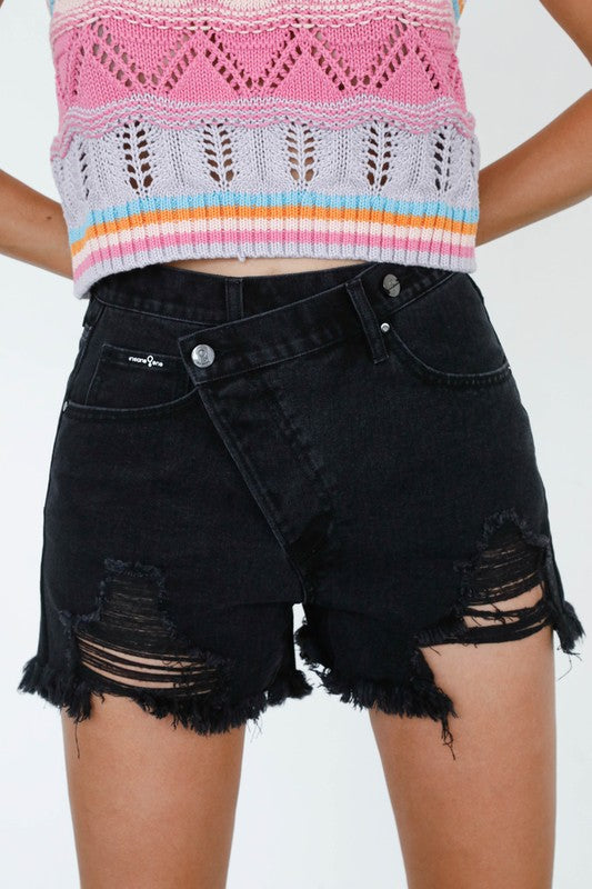 Crossover Denim Mom Shorts