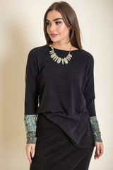 Knit Side Slit Paisley Cuff Tunic Top