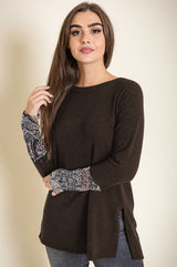 Knit Side Slit Paisley Cuff Tunic Top