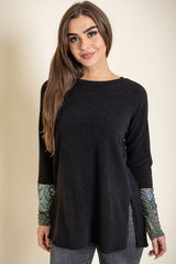 Knit Side Slit Paisley Cuff Tunic Top