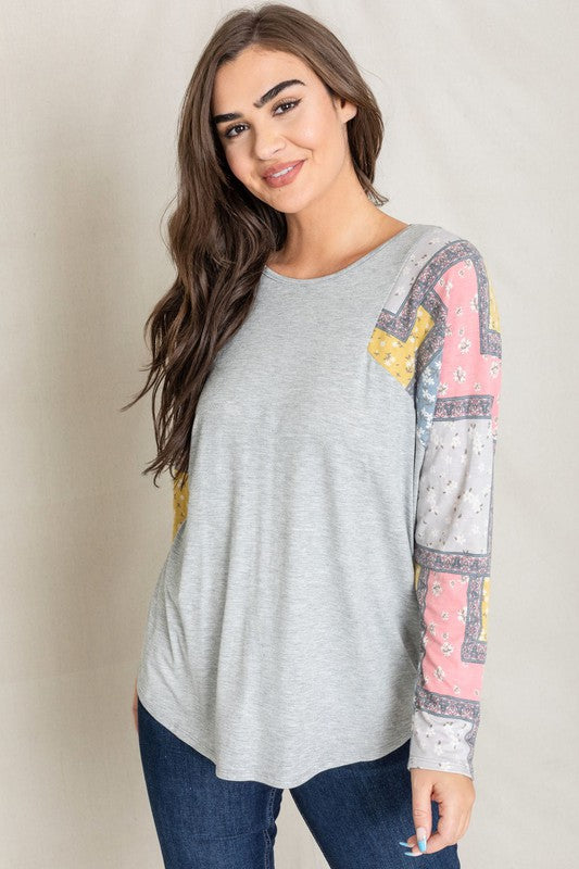 Long Sleeve Patchwork Tunic Top