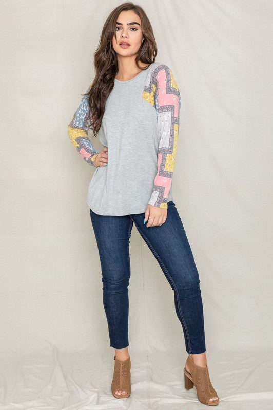 Long Sleeve Patchwork Tunic Top