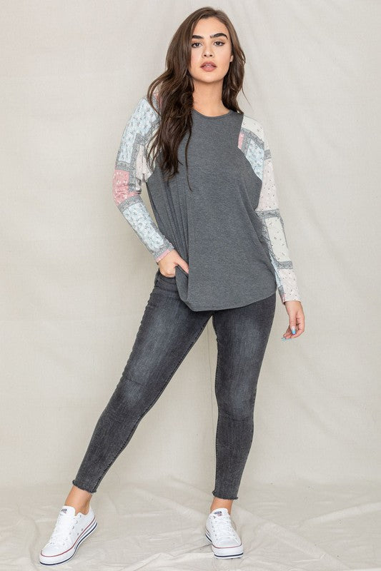 Long Sleeve Patchwork Tunic Top