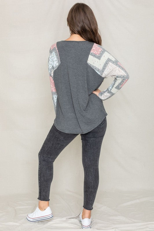 Long Sleeve Patchwork Tunic Top