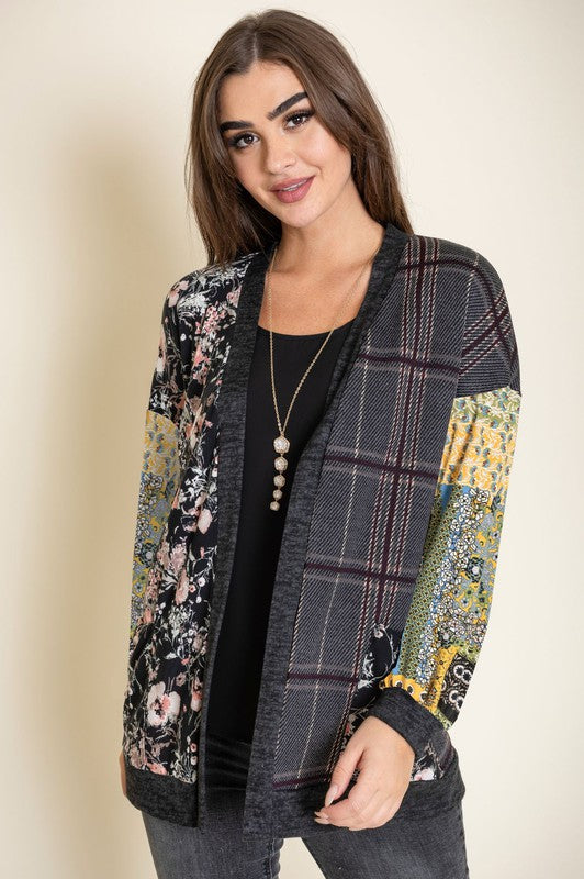 Mix Fabric Open Cardigan king-general-store-5710.myshopify.com