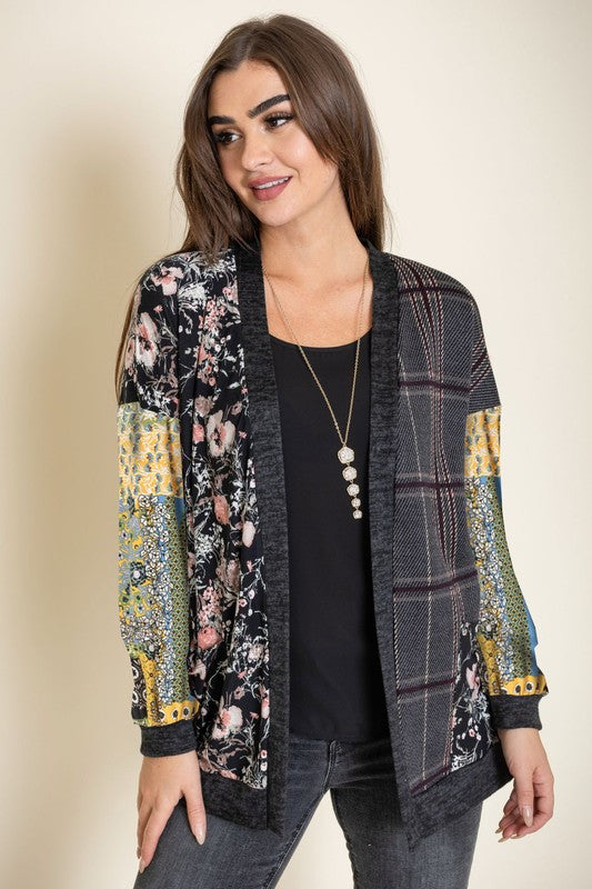 Mix Fabric Open Cardigan king-general-store-5710.myshopify.com