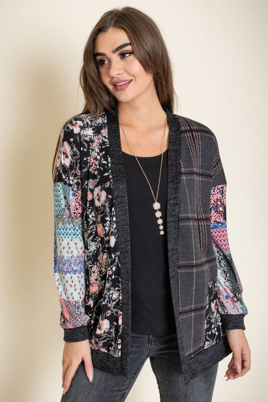 Mix Fabric Open Cardigan king-general-store-5710.myshopify.com