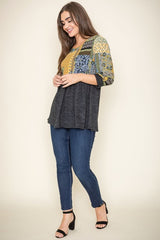 3/4 Sleeve Quilted Pattern Tunic Top