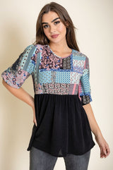 3/4 Sleeve Quilted Pattern Tunic Top