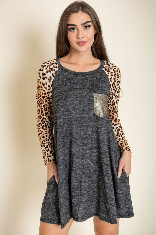 Animal Print Sleeve Aline Mini Dress