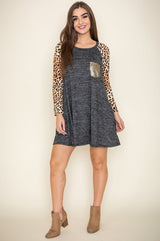 Animal Print Sleeve Aline Mini Dress