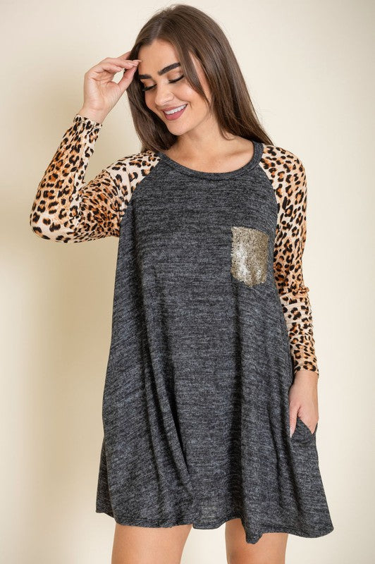 Animal Print Sleeve Aline Mini Dress