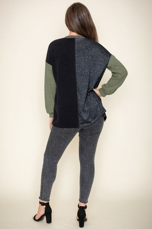 Plus Color Block Knit Cardigan king-general-store-5710.myshopify.com