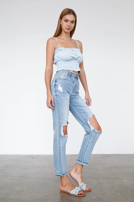 Light Wash High Waist Mom Style Denim Jeans