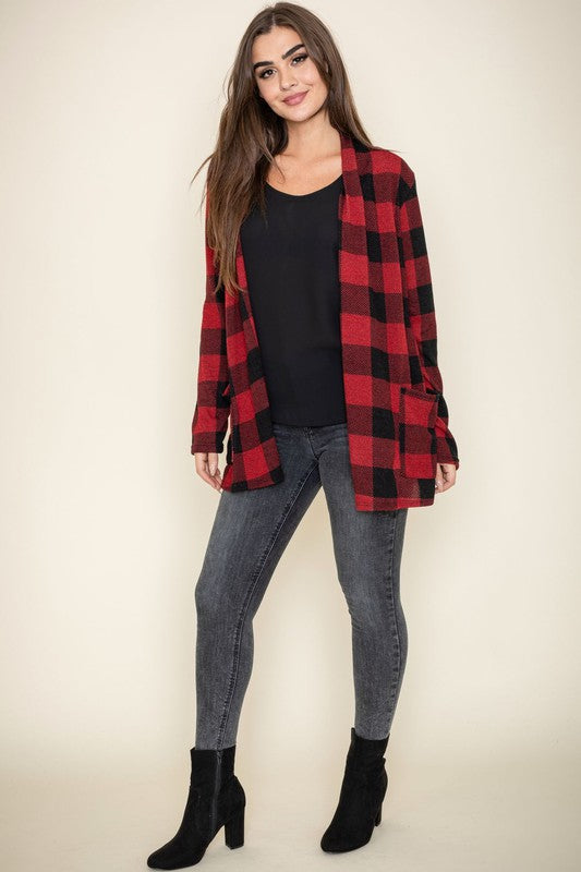 Checkered Elbow Patch Cardigan king-general-store-5710.myshopify.com