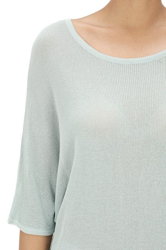Half Dolman Sleeve Sheer Cool Knit Sweater Top king-general-store-5710.myshopify.com