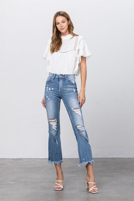 Button Up Mid-Rise Crop Flare Jeans