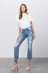 Button Up Mid-Rise Crop Flare Jeans