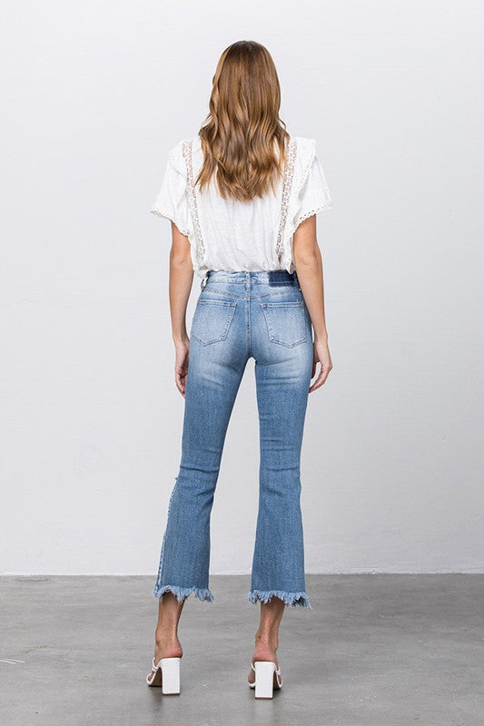 Button Up Mid-Rise Crop Flare Jeans