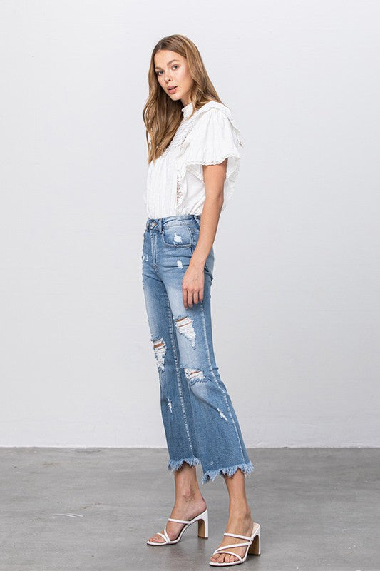 Button Up Mid-Rise Crop Flare Jeans