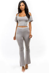 Grey Open Shoulder Two Piece Pant Set king-general-store-5710.myshopify.com