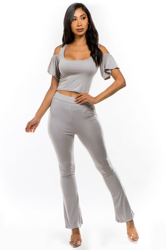 Grey Open Shoulder Two Piece Pant Set king-general-store-5710.myshopify.com