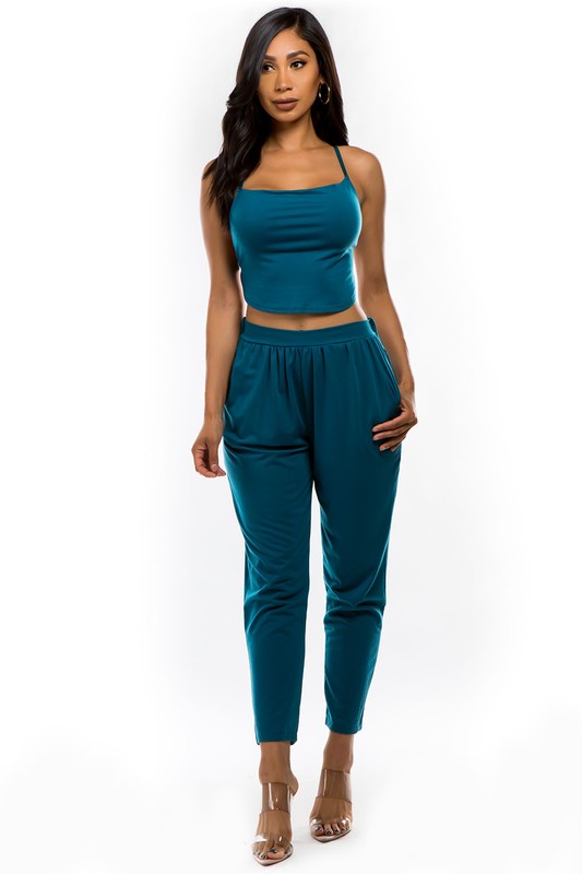 Teal Cami Top Pant Set king-general-store-5710.myshopify.com